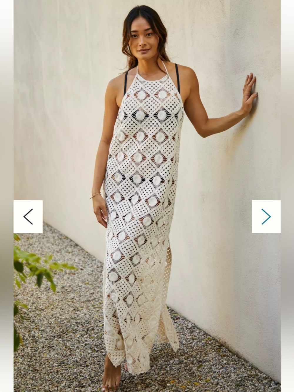 New Anthropologie Boho Crochet Halter White Cream Woven Resort Maxi Cover Up S